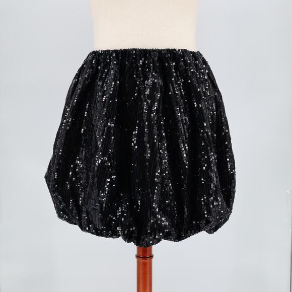 Nichole Lynel Women Black Sequined Party Cocktail Glam Bubble Mini Skirt Size XL - Picture 4 of 6
